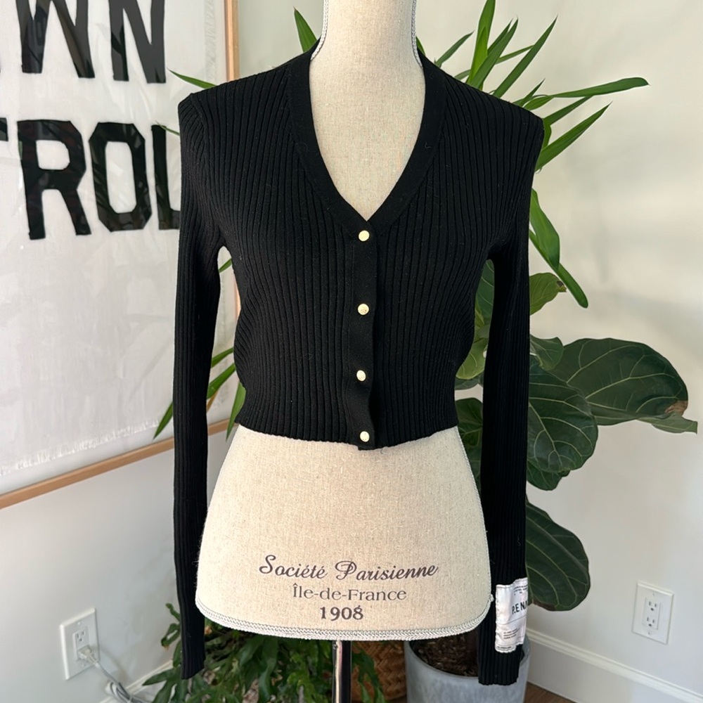 P.E Nation Cropped Open Back Cardigan Black EUC